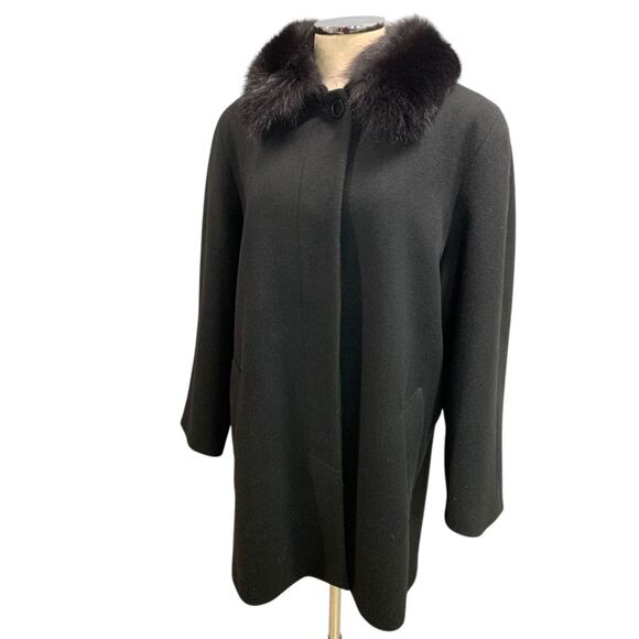 Size 10 Forecaster Womens Black Wool Blend Coat Faux Fur Collar Vintage - Picture 2 of 12